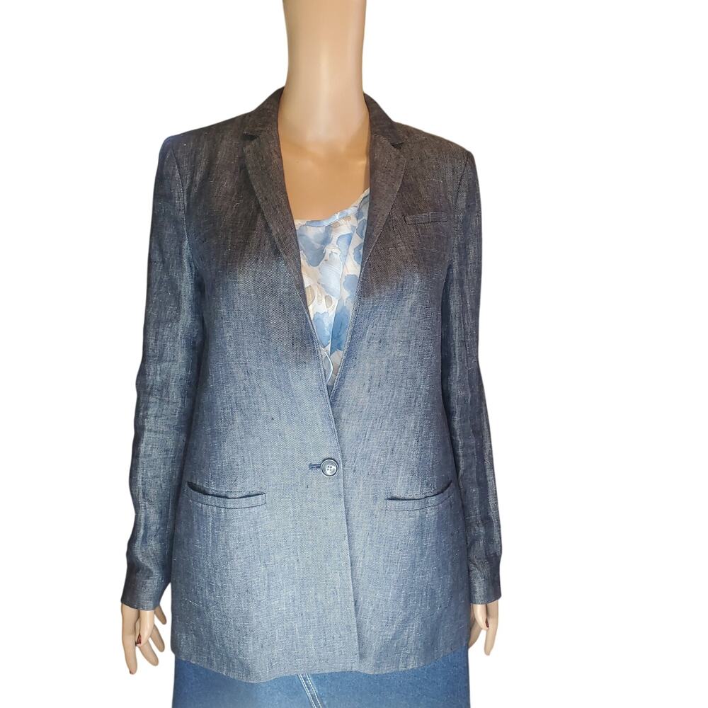 Banana Republic Blue 100% Linen One-Button Blazer Size 4 Classic Summer